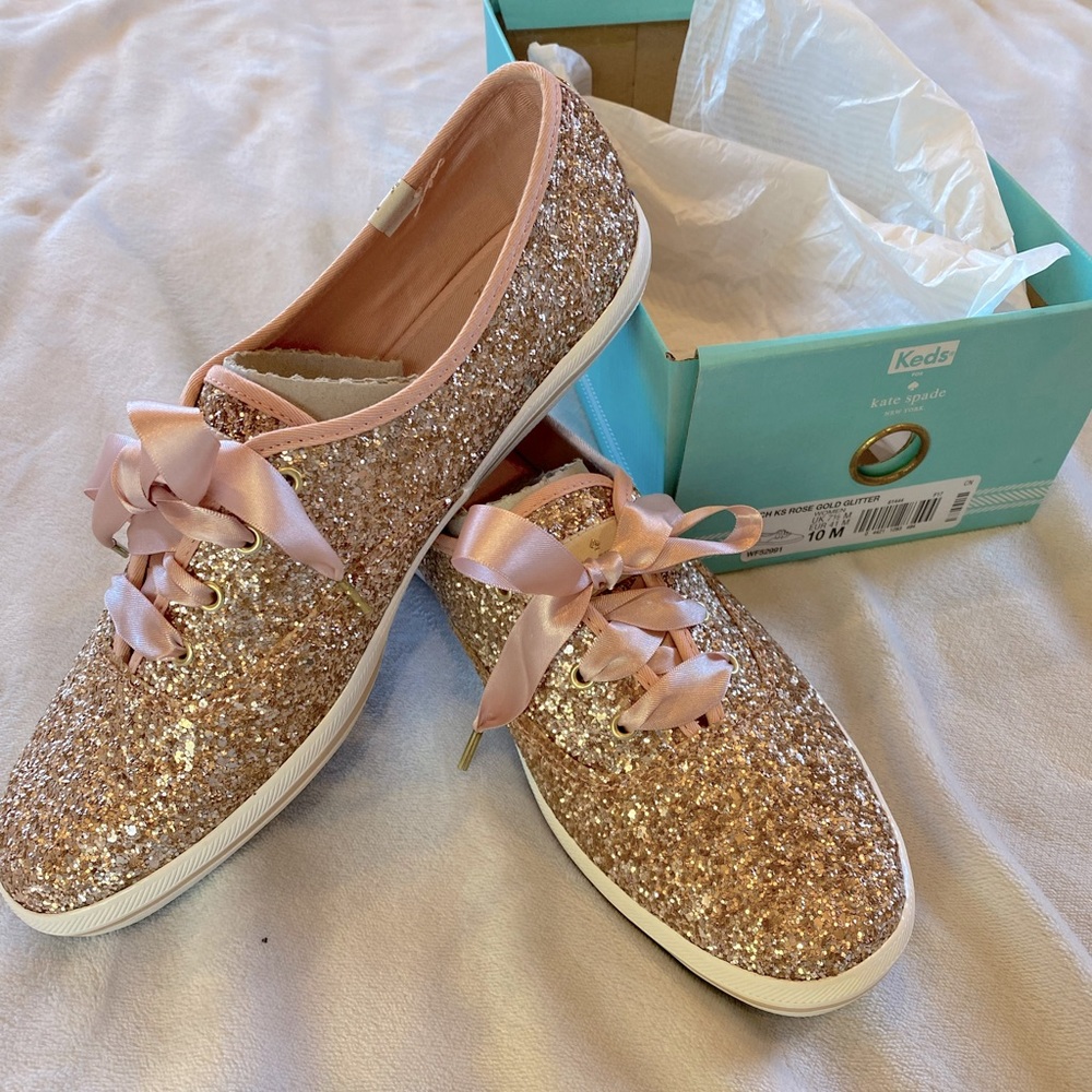 Keds x Kate Spade, rose gold glitter, size 10